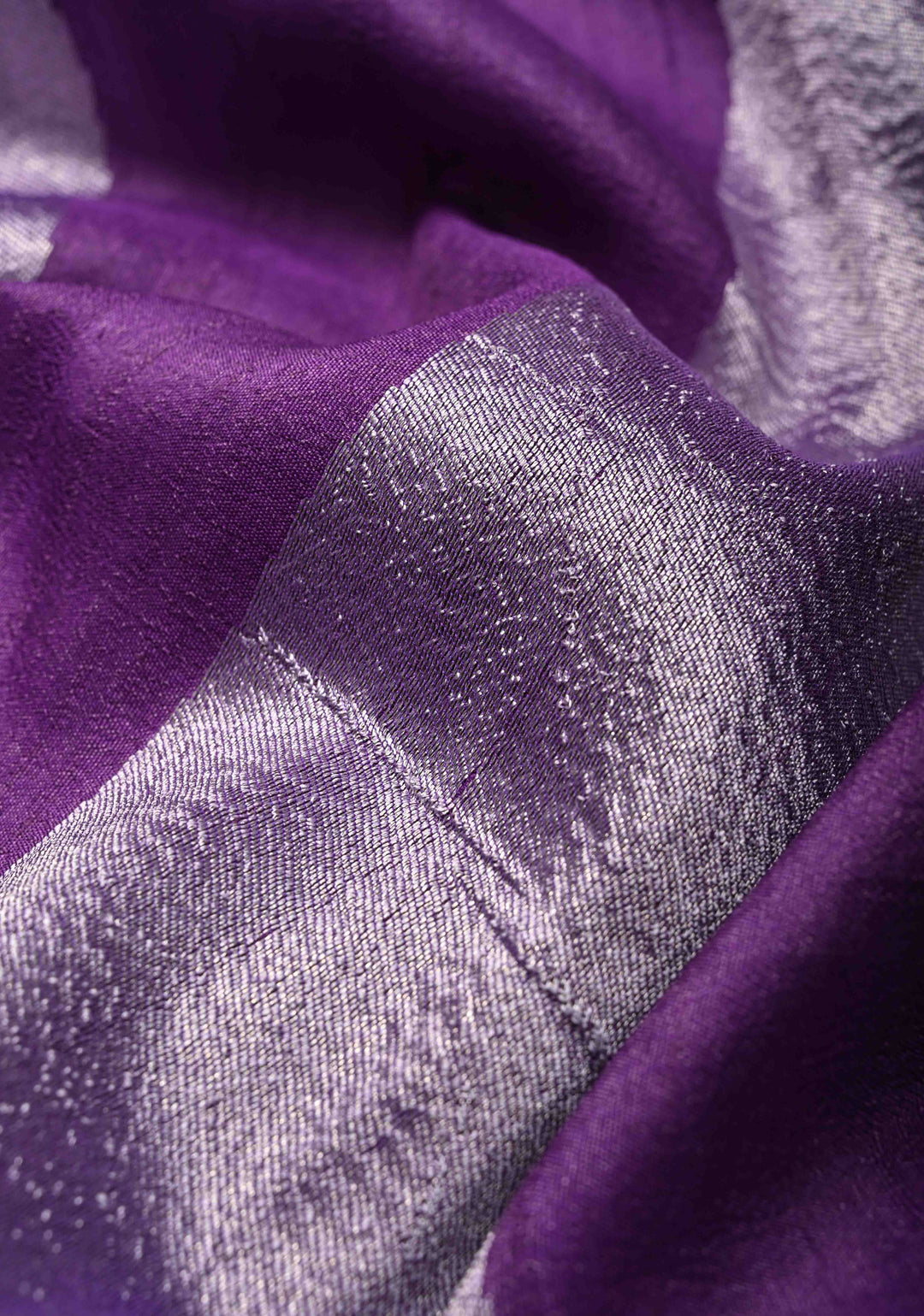 Exquisite Purple Banarasi Tussar Georgette Saree with Brush Dye Floral Design and Zari Temple Border | SILK MARK CERTIFIED