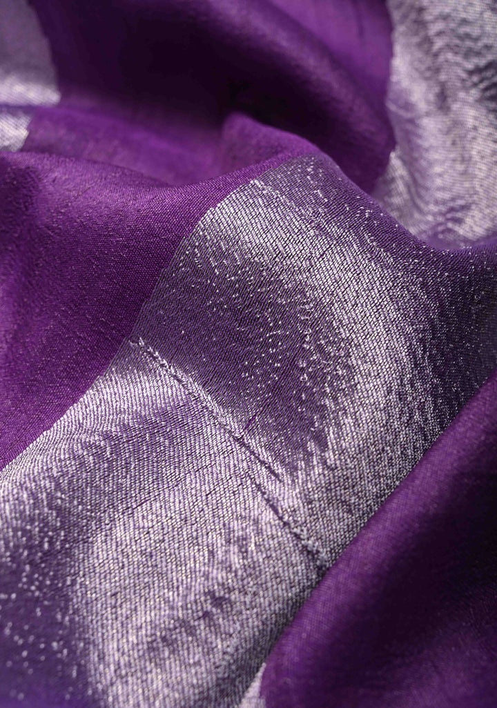 Exquisite Purple Banarasi Tussar Georgette Saree with Brush Dye Floral Design and Zari Temple Border | SILK MARK CERTIFIED