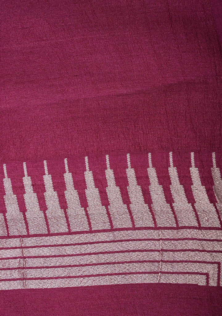Exquisite Magenta Banarasi Tussar Georgette Saree with Brush Dye Floral Design and Zari Temple Border | SILK MARK CERTIFIED