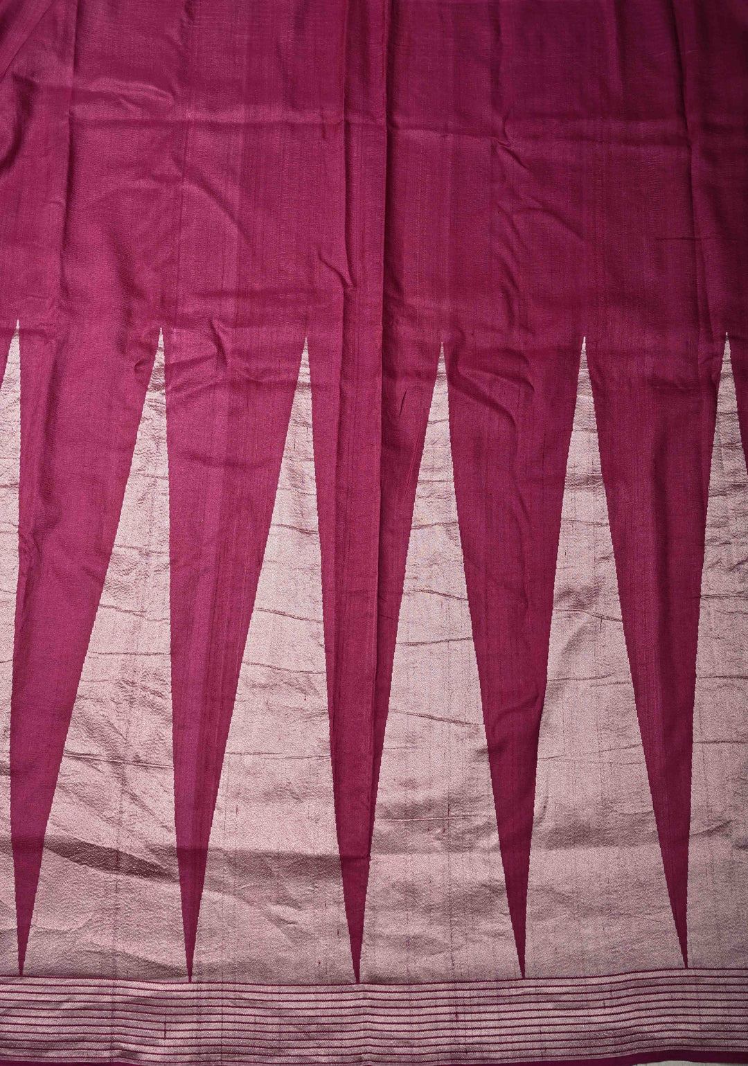 Exquisite Magenta Banarasi Tussar Georgette Saree with Brush Dye Floral Design and Zari Temple Border | SILK MARK CERTIFIED