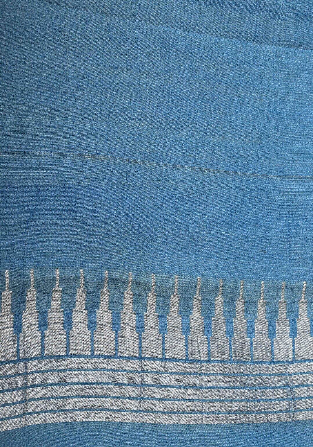 Exquisite Azure Blue Banarasi Tussar Georgette Saree with Brush Dye Floral Design and Zari Temple Border | SILK MARK CERTIFIED