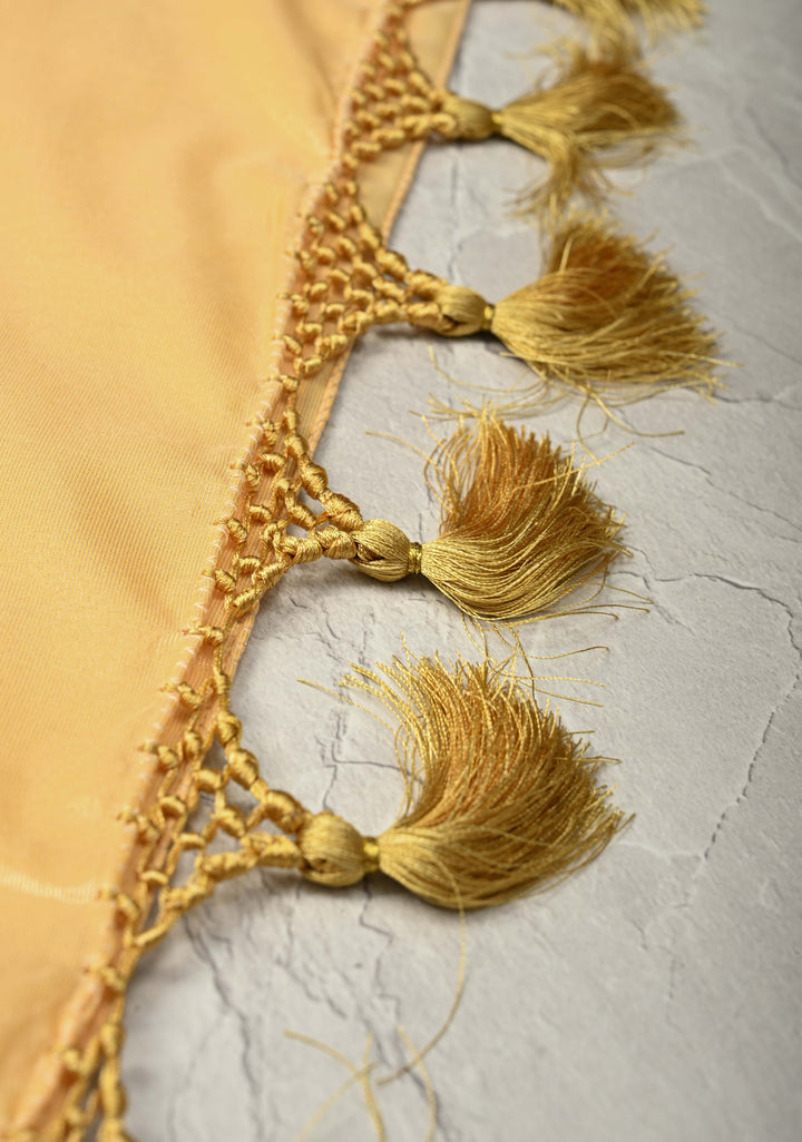 Light Gold Tissue Semi Silk Saree with Leheria Zari Floral Vine Pattern and Zari Border