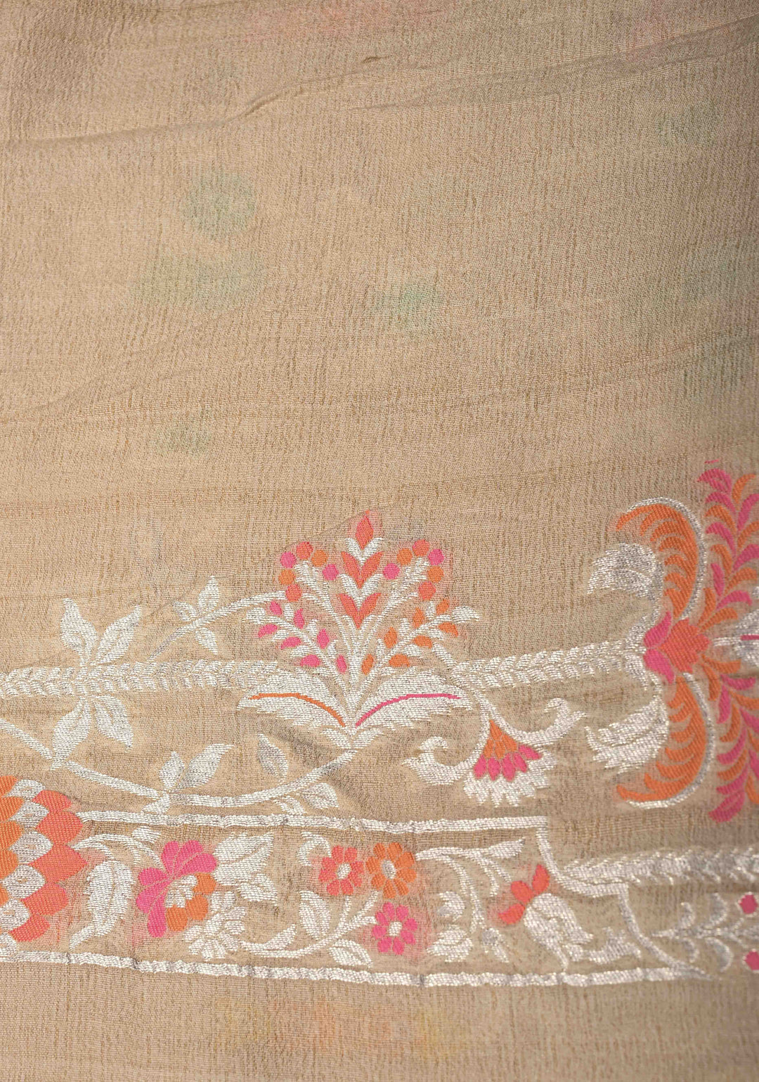 Exquisite Cream Banarasi Tussar Georgette Saree with Meenakari Floral Jaal and Border | SILK MARK CERTIFIED