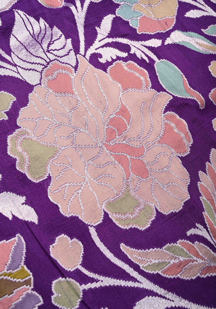 Deep Purple Banarasi Tussar Georgette Saree with Meenakari Floral Jaal and Zari Border | SILK MARK CERTIFIED