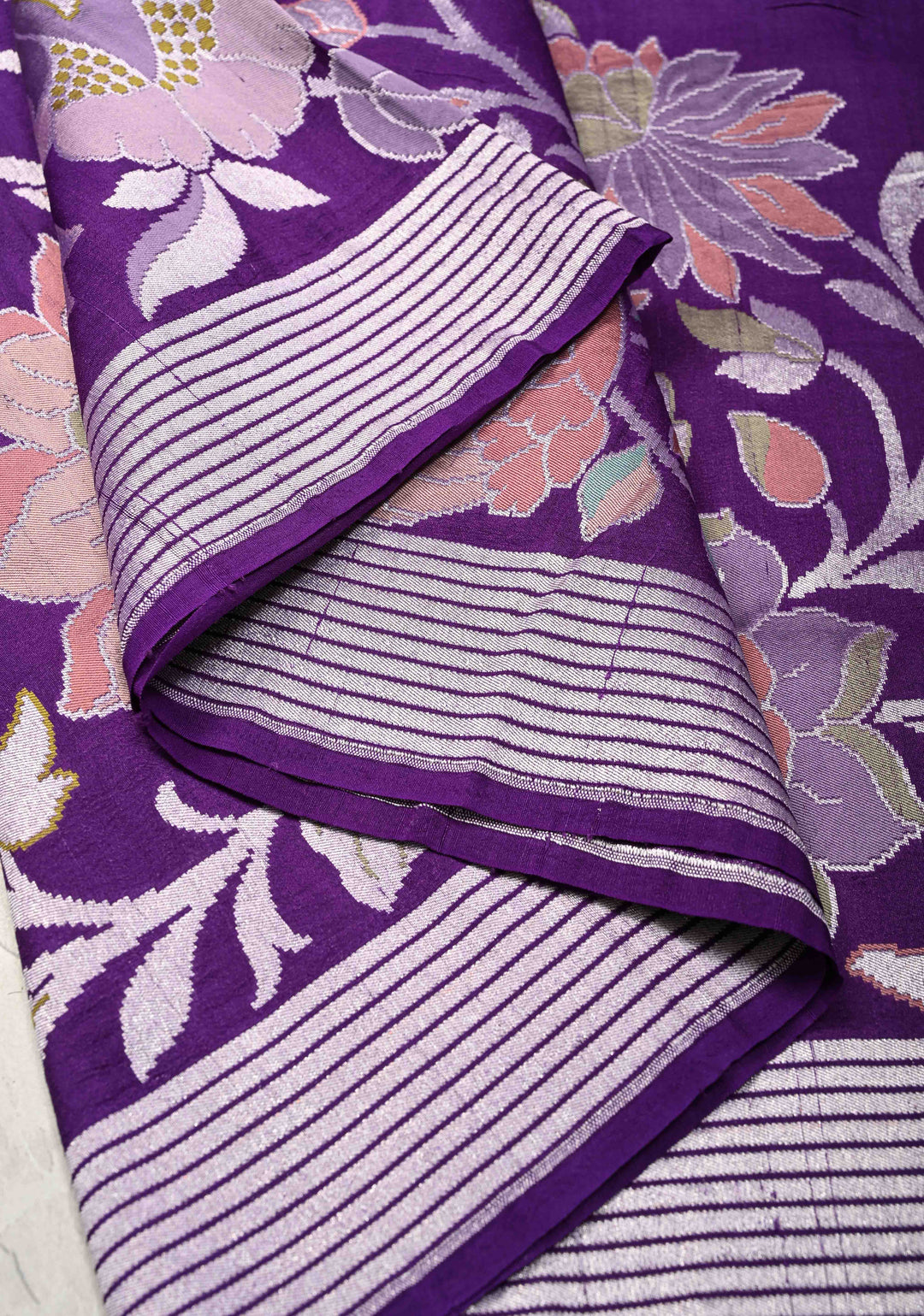 Deep Purple Banarasi Tussar Georgette Saree with Meenakari Floral Jaal and Zari Border | SILK MARK CERTIFIED