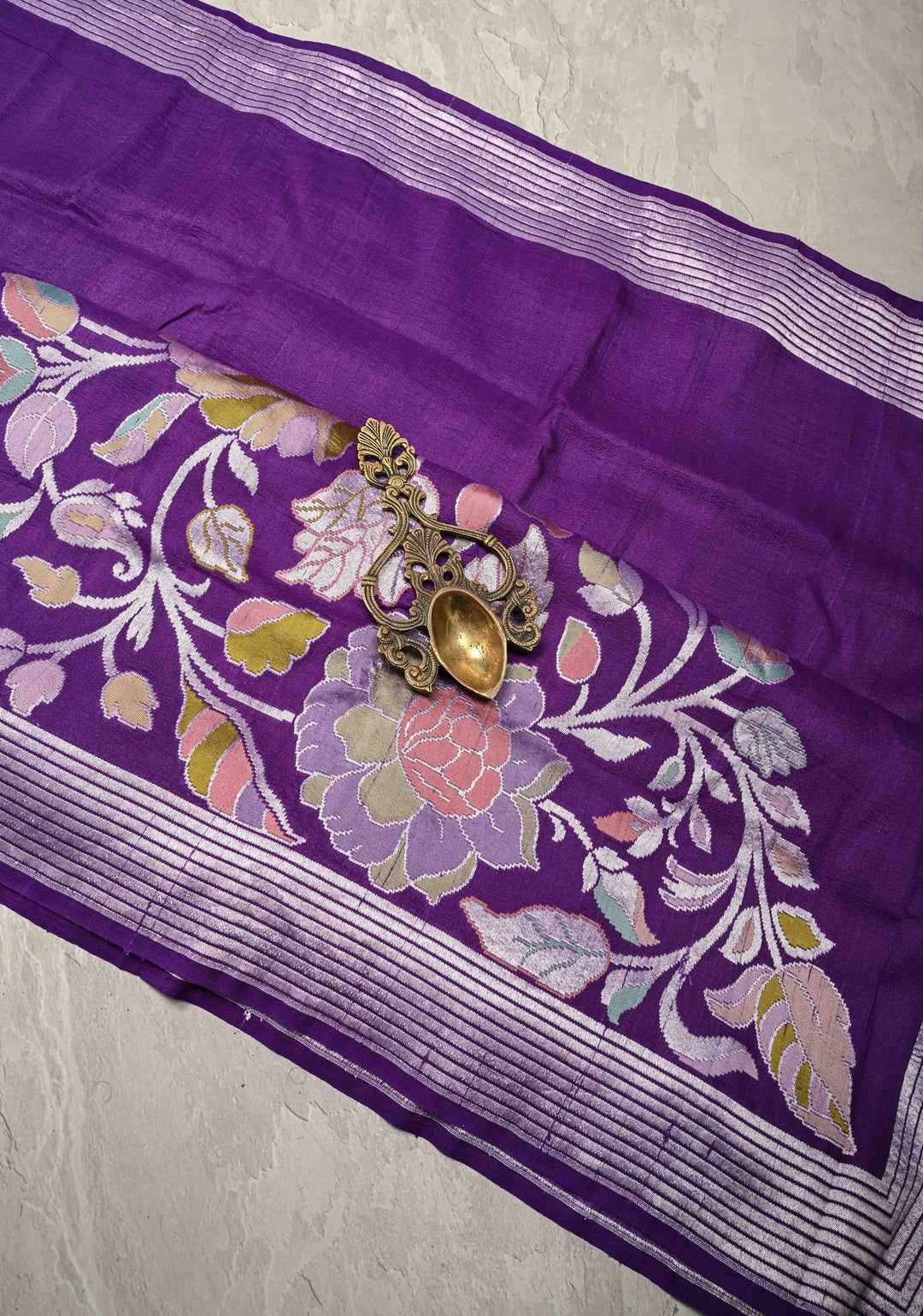 Deep Purple Banarasi Tussar Georgette Saree with Meenakari Floral Jaal and Zari Border | SILK MARK CERTIFIED
