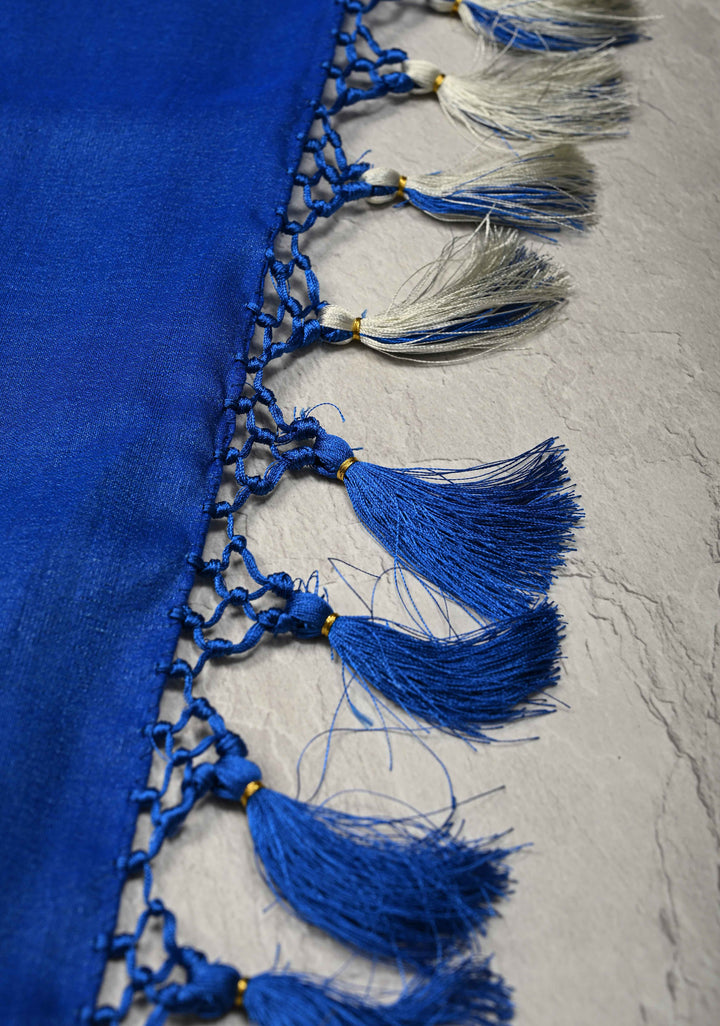 Royal Blue Tussar Georgette Saree with Meenakari Floral Jaal and Temple Zari Border | SILK MARK CERTIFIED (Copy)
