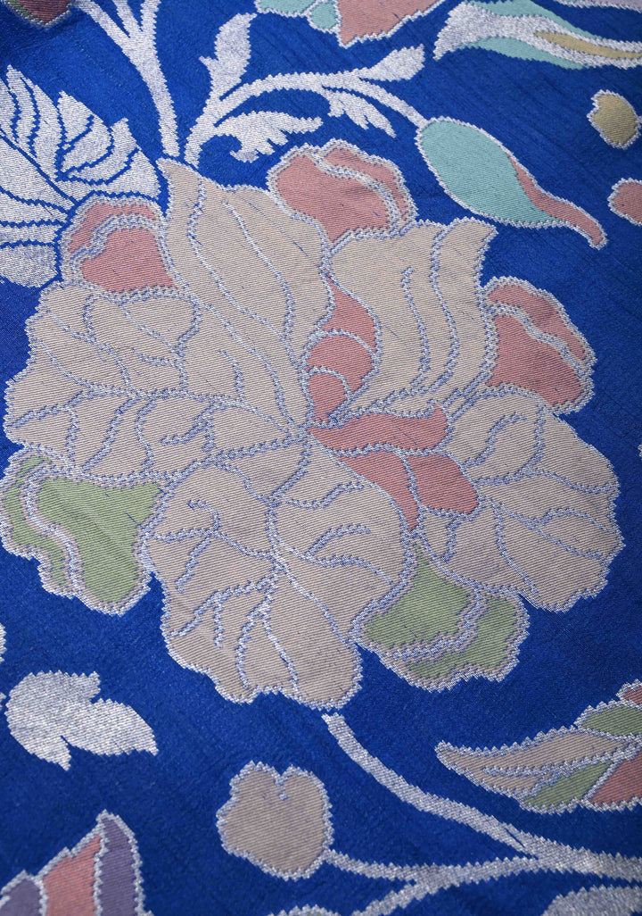 Royal Blue Tussar Georgette Saree with Meenakari Floral Jaal and Temple Zari Border | SILK MARK CERTIFIED (Copy)