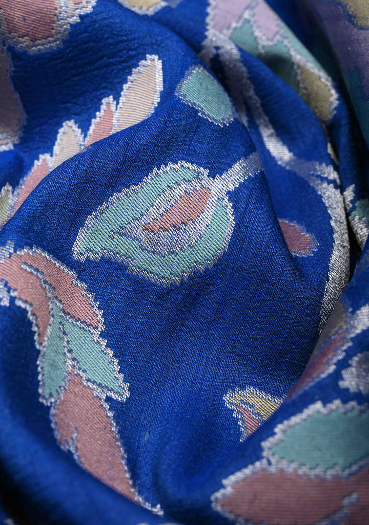 Royal Blue Tussar Georgette Saree with Meenakari Floral Jaal and Temple Zari Border | SILK MARK CERTIFIED (Copy)