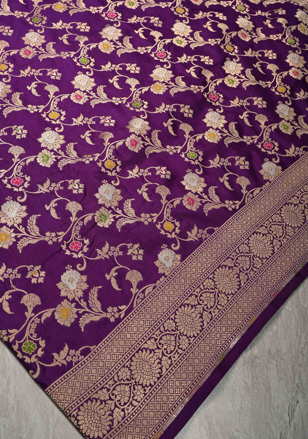 Jamuni Purple Banarasi Katan Silk Saree with Meenakari Floral Jaal and Zari Border | SILK MARK CERTIFIED