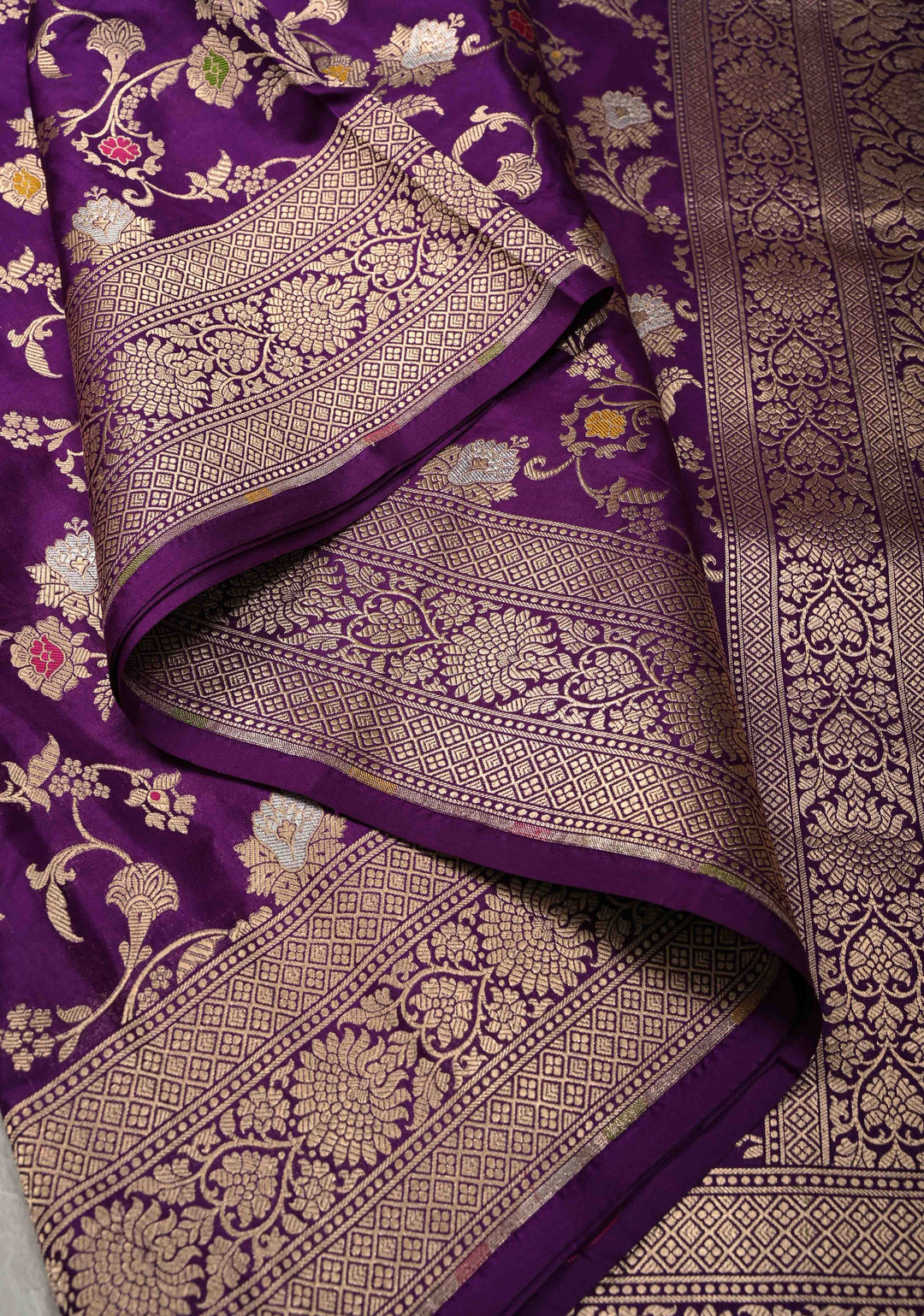 Jamuni Purple Banarasi Katan Silk Saree with Meenakari Floral Jaal and Zari Border | SILK MARK CERTIFIED