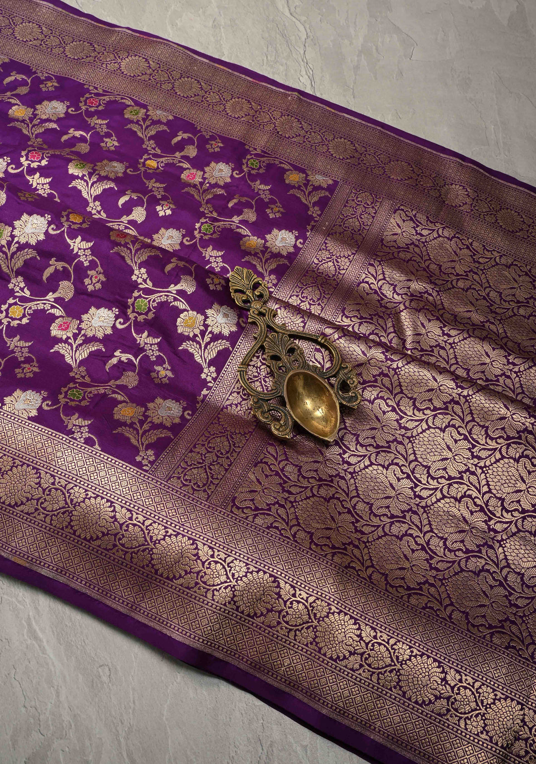 Jamuni Purple Banarasi Katan Silk Saree with Meenakari Floral Jaal and Zari Border | SILK MARK CERTIFIED