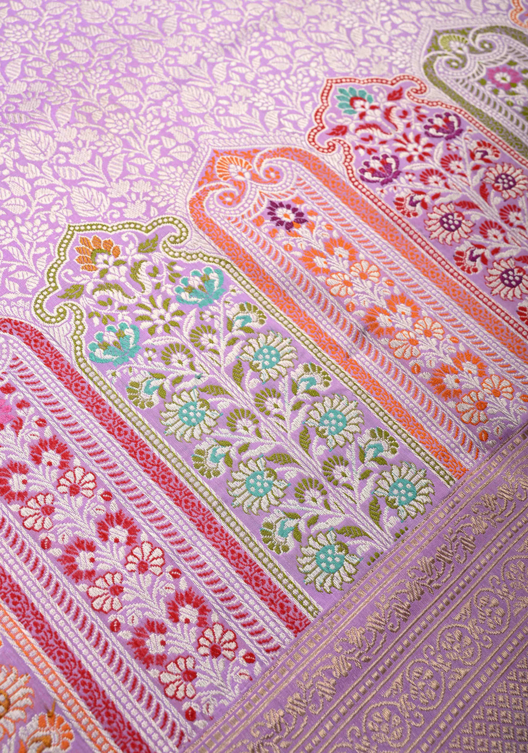 Lilac Pure Banarasi Katan Silk Saree with Floral Brocade Jaal and Meenakari Zari Border  | SILK MARK CERTIFIED | SHOBITAM