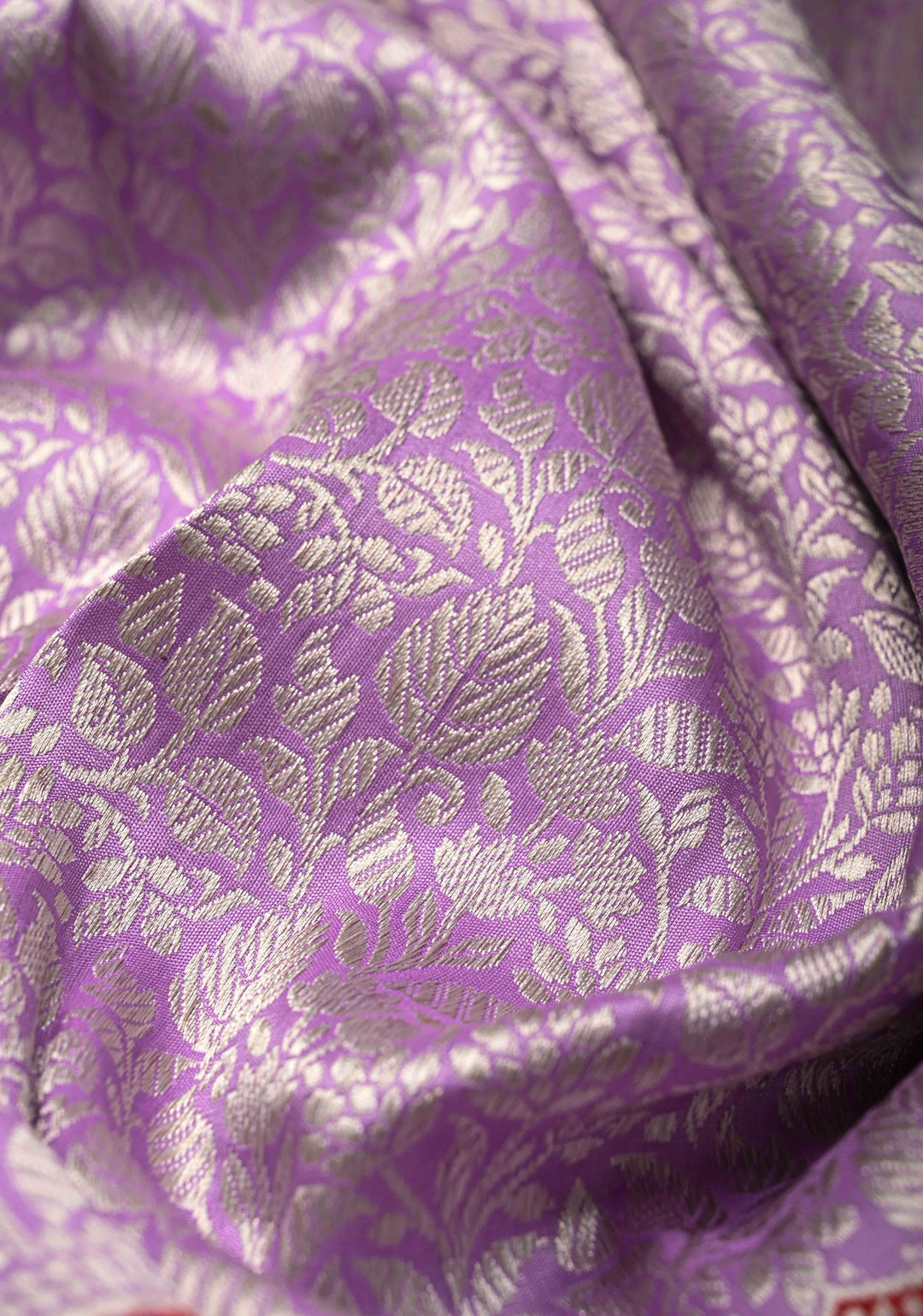 Lilac Pure Banarasi Katan Silk Saree with Floral Brocade Jaal and Meenakari Zari Border  | SILK MARK CERTIFIED | SHOBITAM