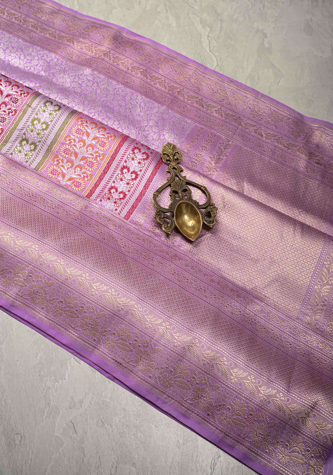 Lilac Pure Banarasi Katan Silk Saree with Floral Brocade Jaal and Meenakari Zari Border  | SILK MARK CERTIFIED | SHOBITAM