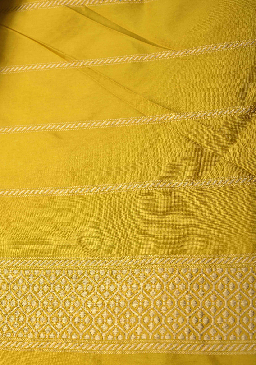 Pista Green Banarasi Katan Silk Saree with  Meenakari Arch brocade and Contrast Zari Border | SILK MARK CERTIFIED