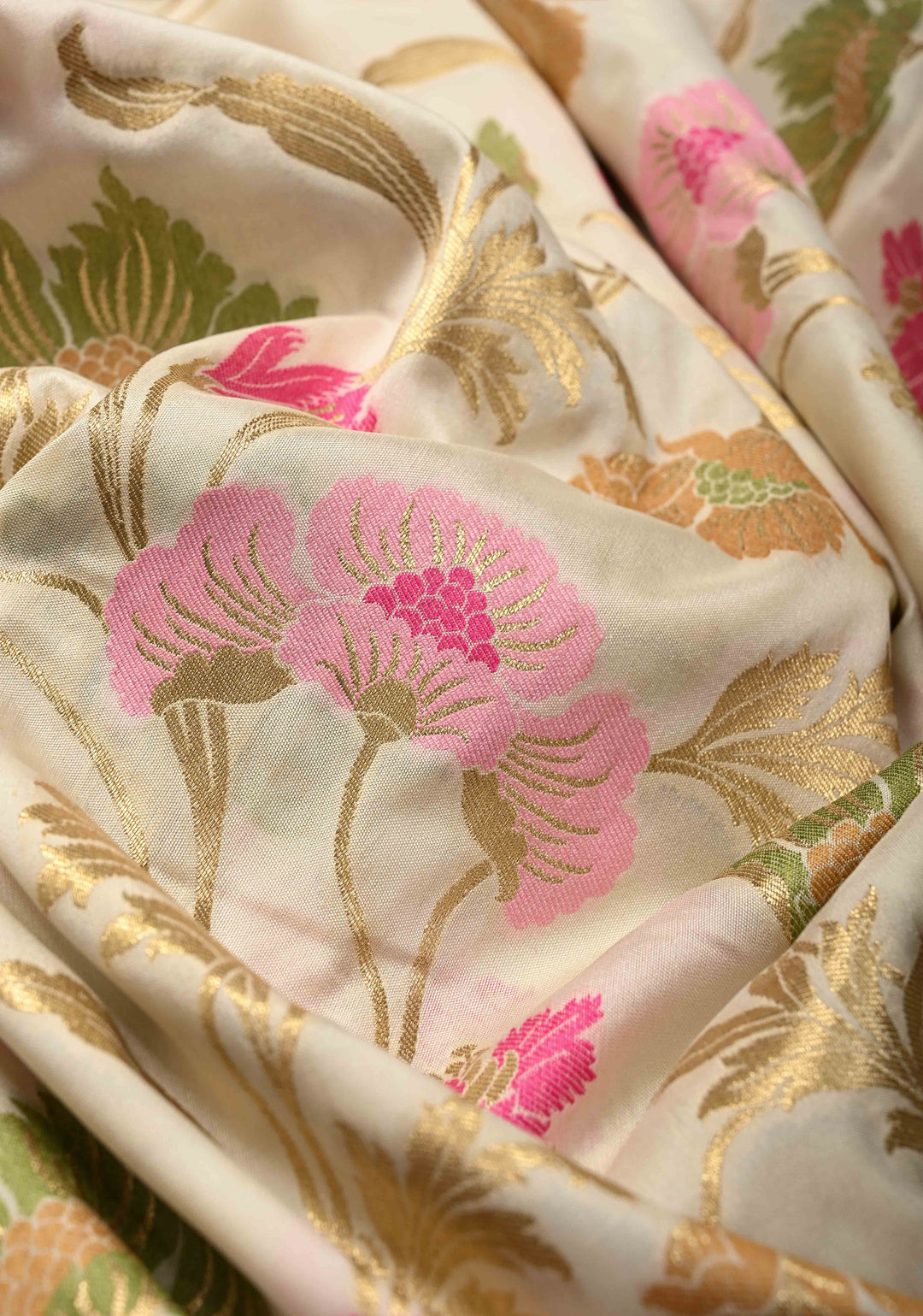 Ivory Semi Silk Saree with Meenakari Floral Jaal and Zari Border