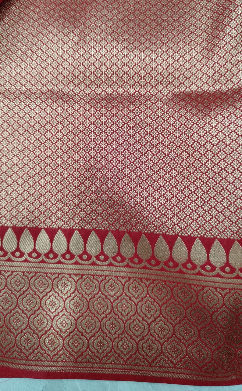 Red Semi Silk Saree with Meenakari Floral Jaal and Zari Border