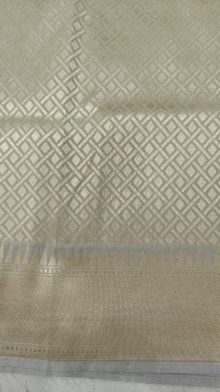 Gray Checks on Semi Silk Saree with Meenakari Floral Design and Zari Border