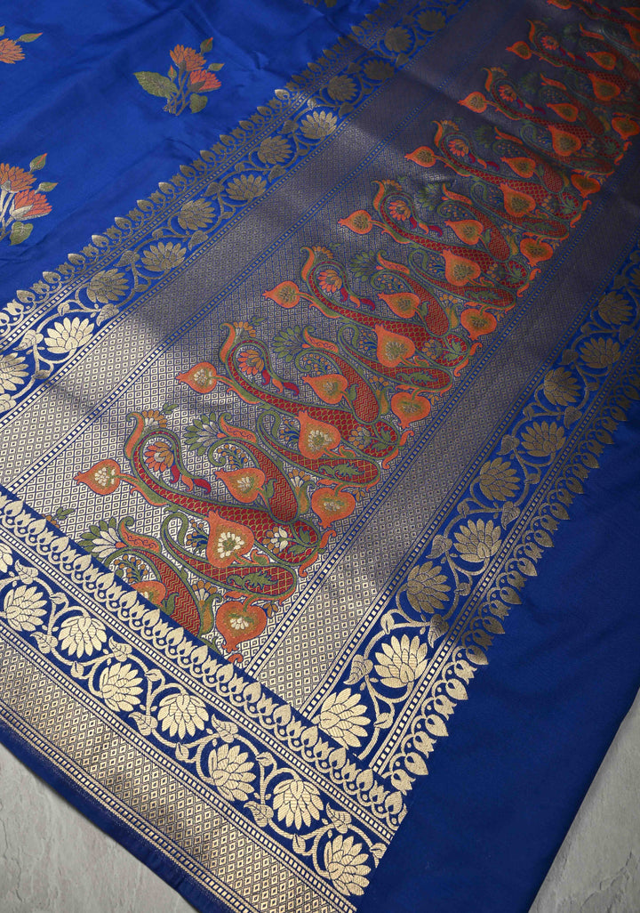 Sapphire Blue Semi Silk Saree with Meenakari Floral Butta and Zari Border
