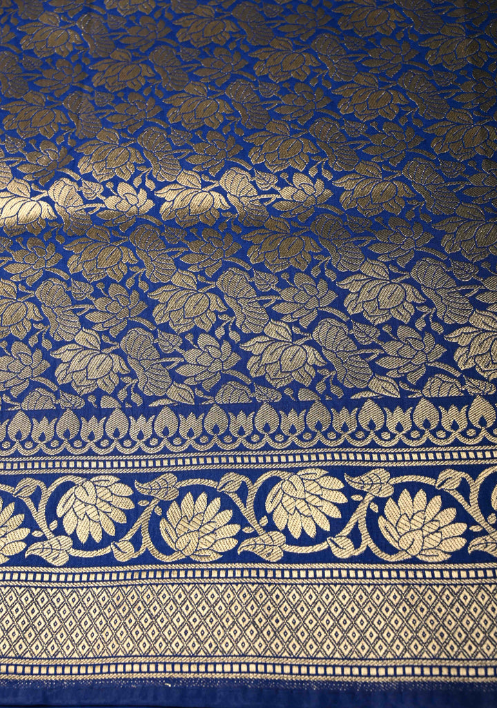Sapphire Blue Semi Silk Saree with Meenakari Floral Butta and Zari Border