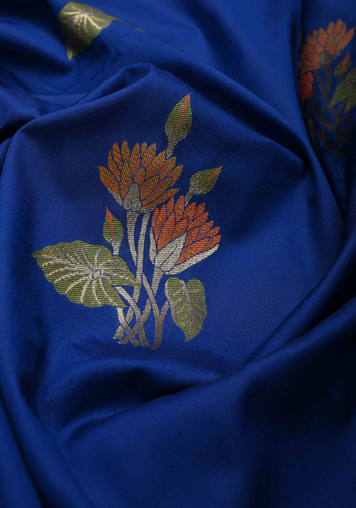 Sapphire Blue Semi Silk Saree with Meenakari Floral Butta and Zari Border
