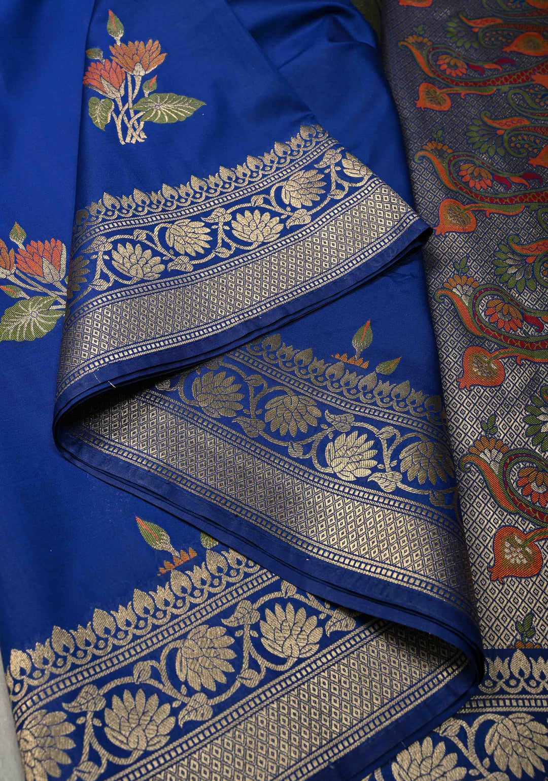 Sapphire Blue Semi Silk Saree with Meenakari Floral Butta and Zari Border