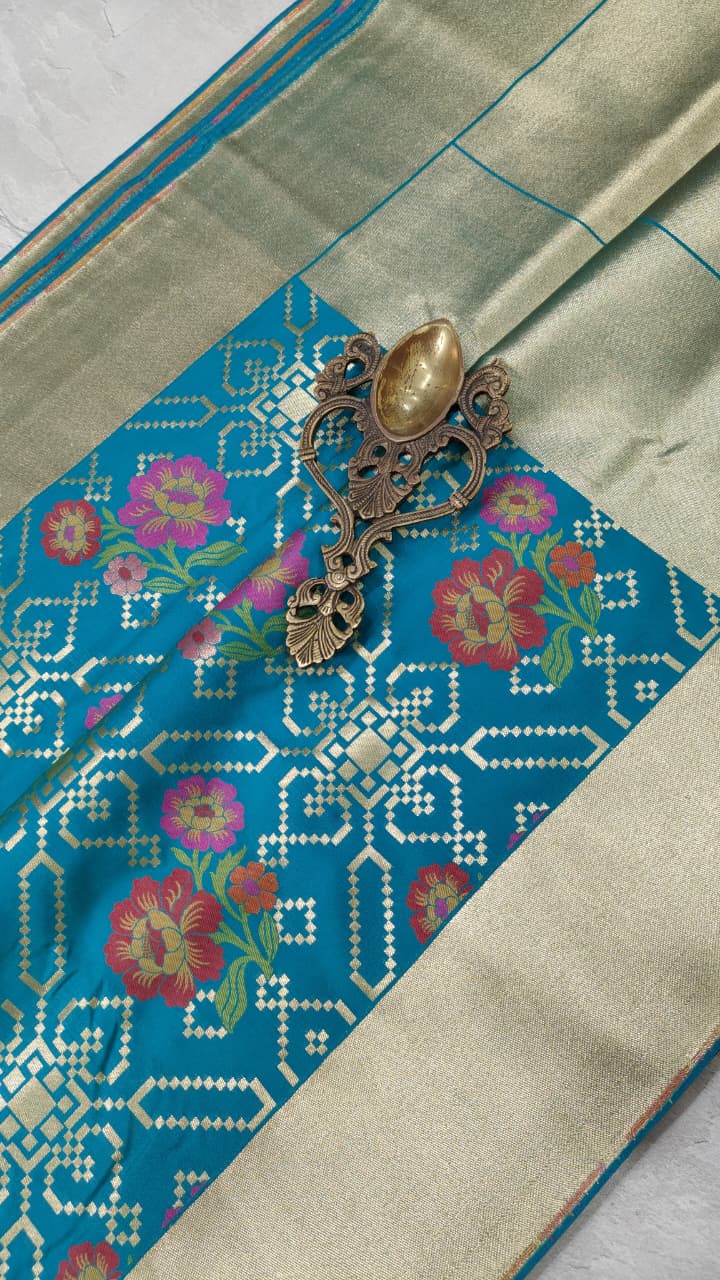 Green Semi Silk Saree with Meenakari Floral Jaal and Zari Border