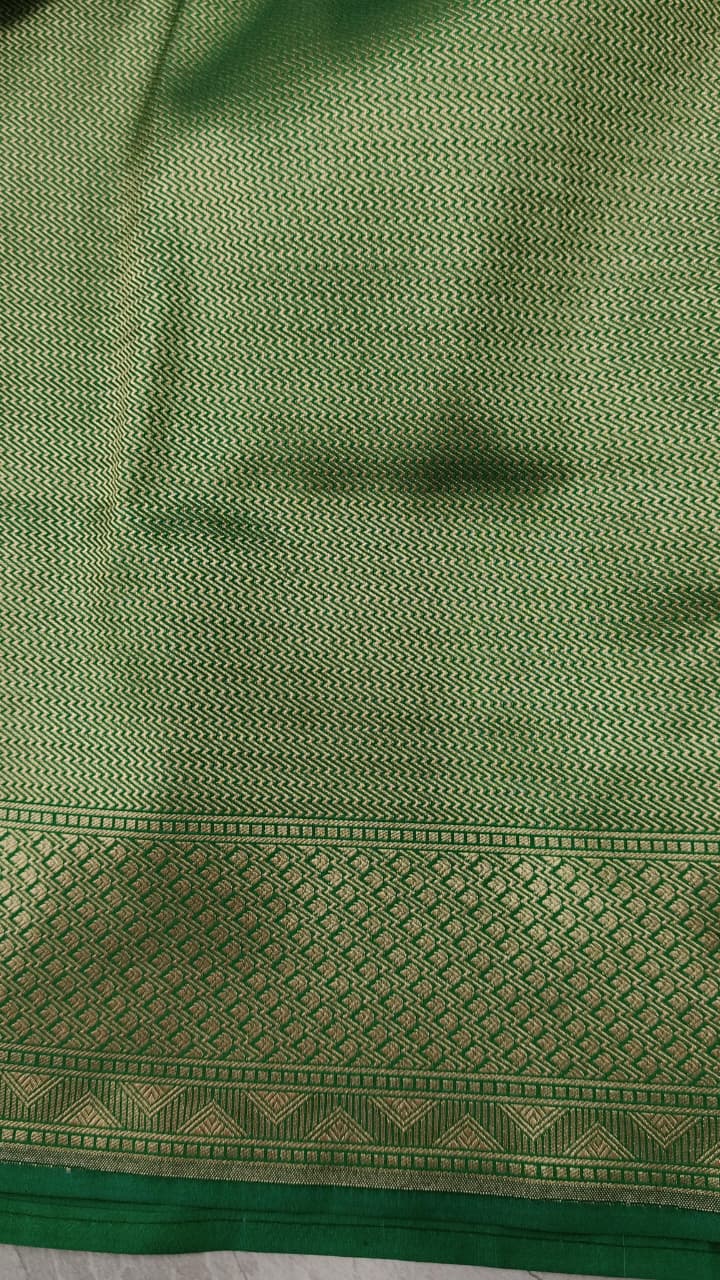 Irish Green Semi Silk Saree with Meenakari Floral Jaal and Zari Border