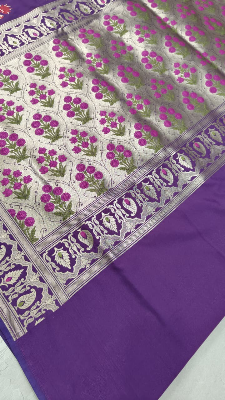 Grape Purple Semi Silk Saree with Meenakari Floral Butta and Border