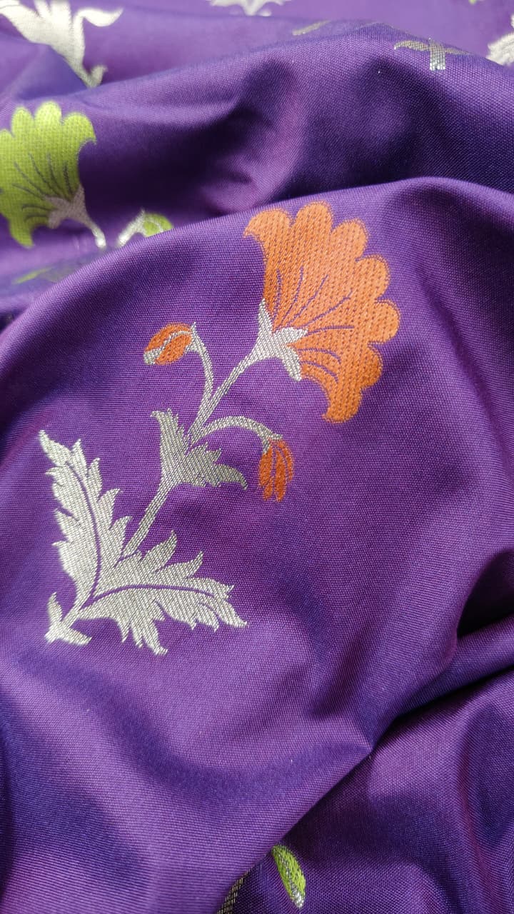 Grape Purple Semi Silk Saree with Meenakari Floral Butta and Border