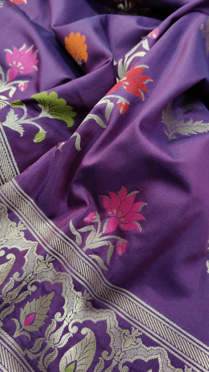 Grape Purple Semi Silk Saree with Meenakari Floral Butta and Border