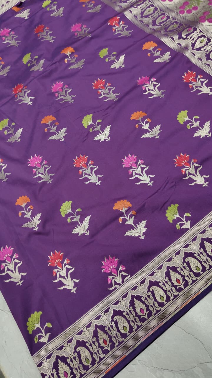 Grape Purple Semi Silk Saree with Meenakari Floral Butta and Border
