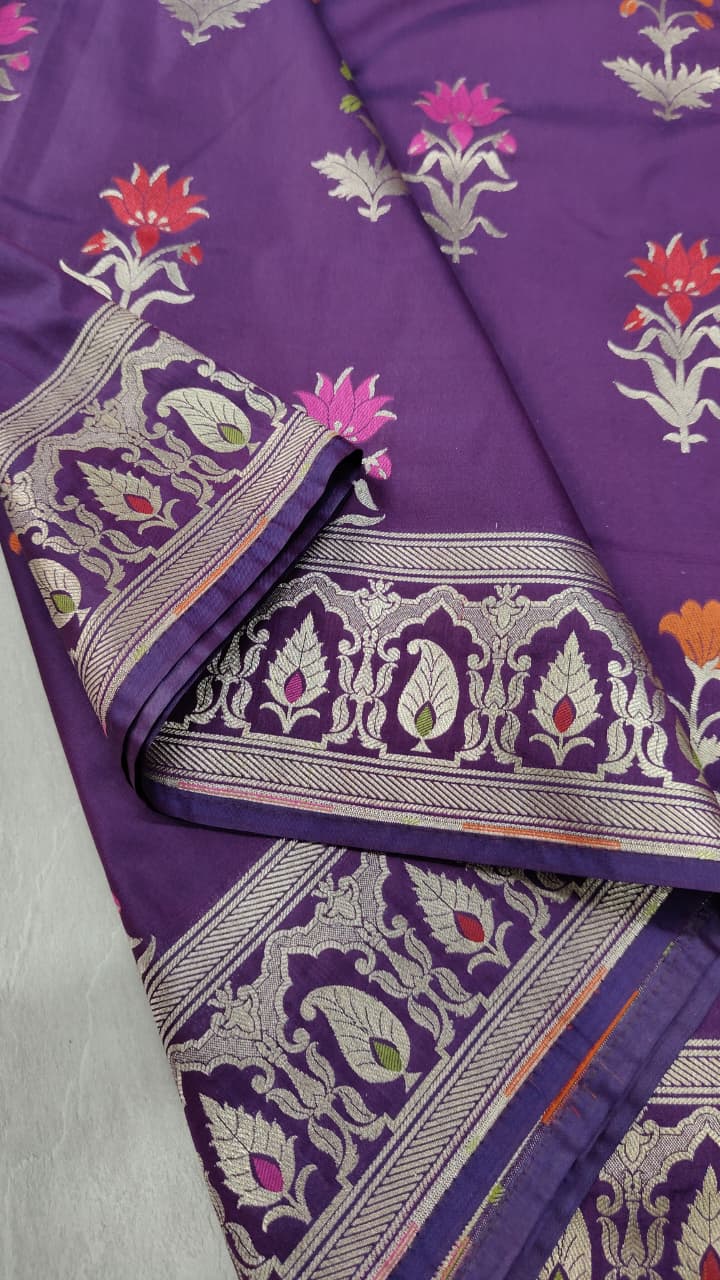 Grape Purple Semi Silk Saree with Meenakari Floral Butta and Border