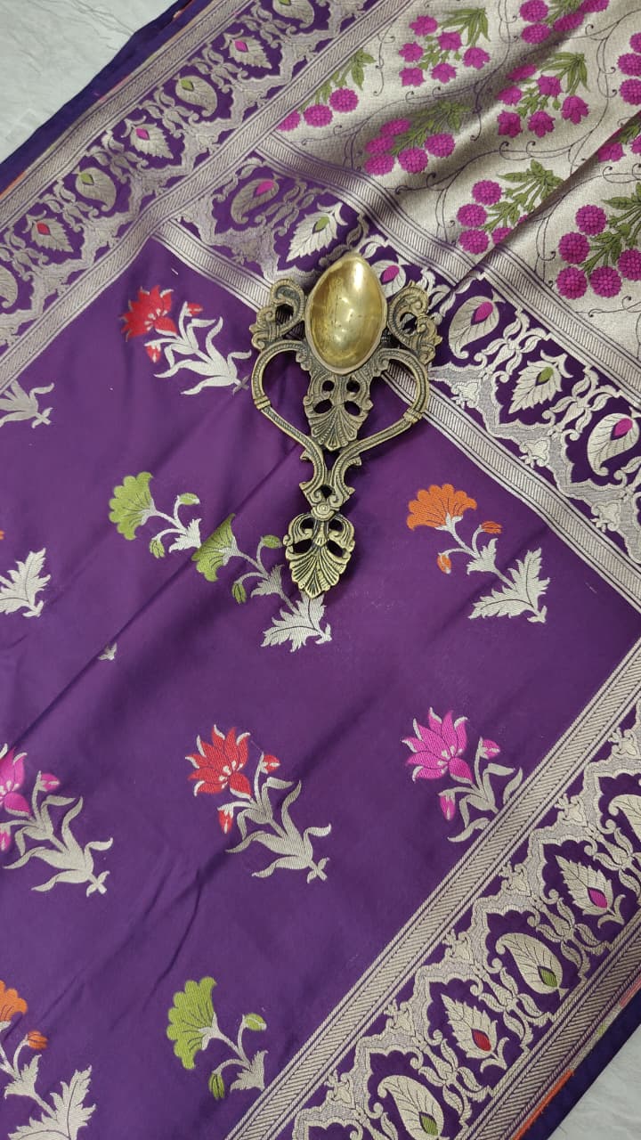 Grape Purple Semi Silk Saree with Meenakari Floral Butta and Border