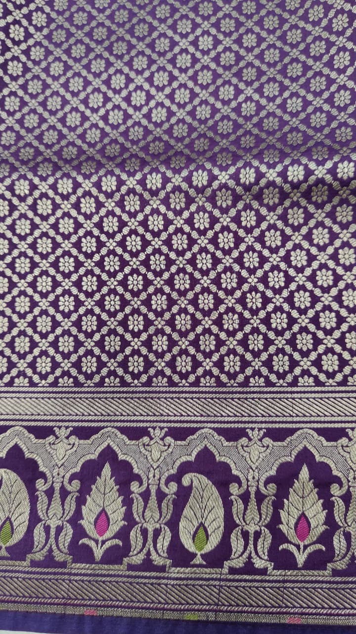 Grape Purple Semi Silk Saree with Meenakari Floral Butta and Border