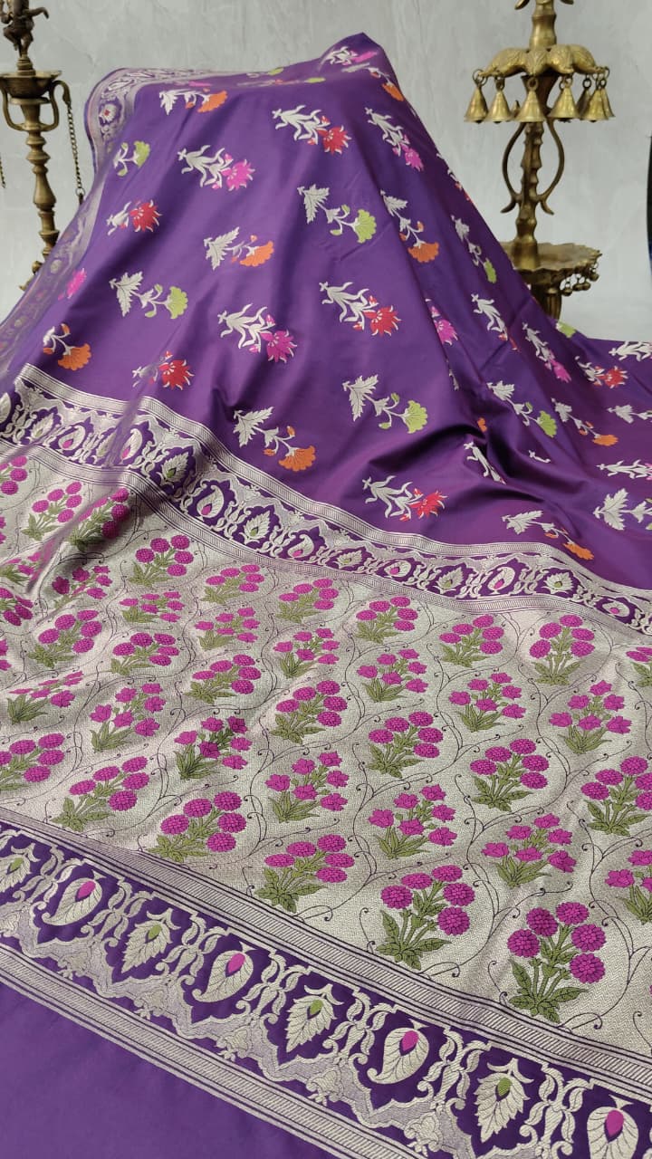 Grape Purple Semi Silk Saree with Meenakari Floral Butta and Border