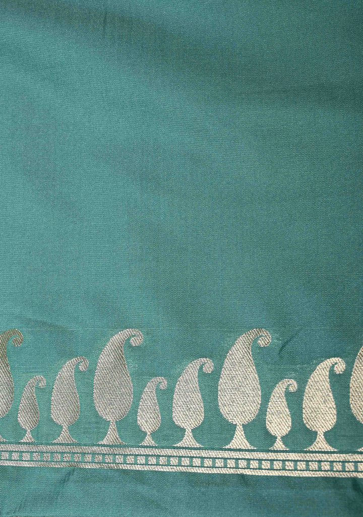 Turquoise-Gold Semi Paithani Style Tissue Silk Saree with Meenakari Moroccan Jaal and Zari Border