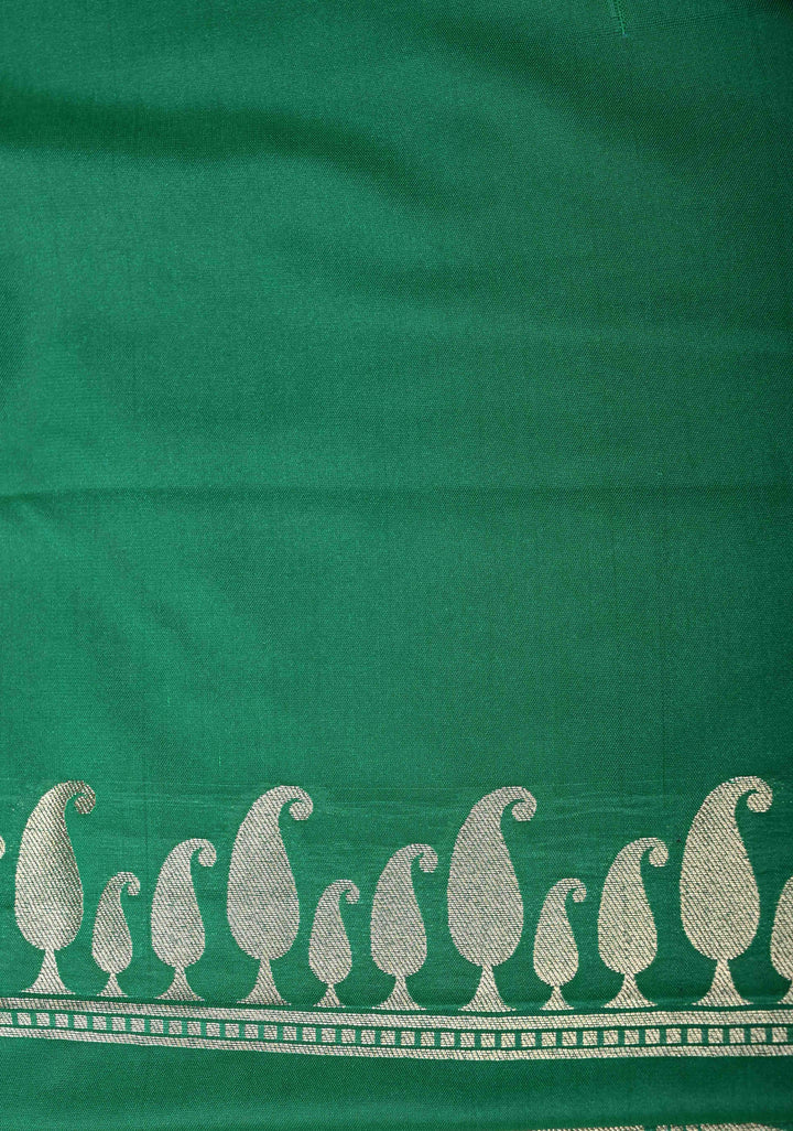 Green-Gold Semi Paithani Style Tissue Silk Saree with Meenakari Moroccan Jaal and Zari Border