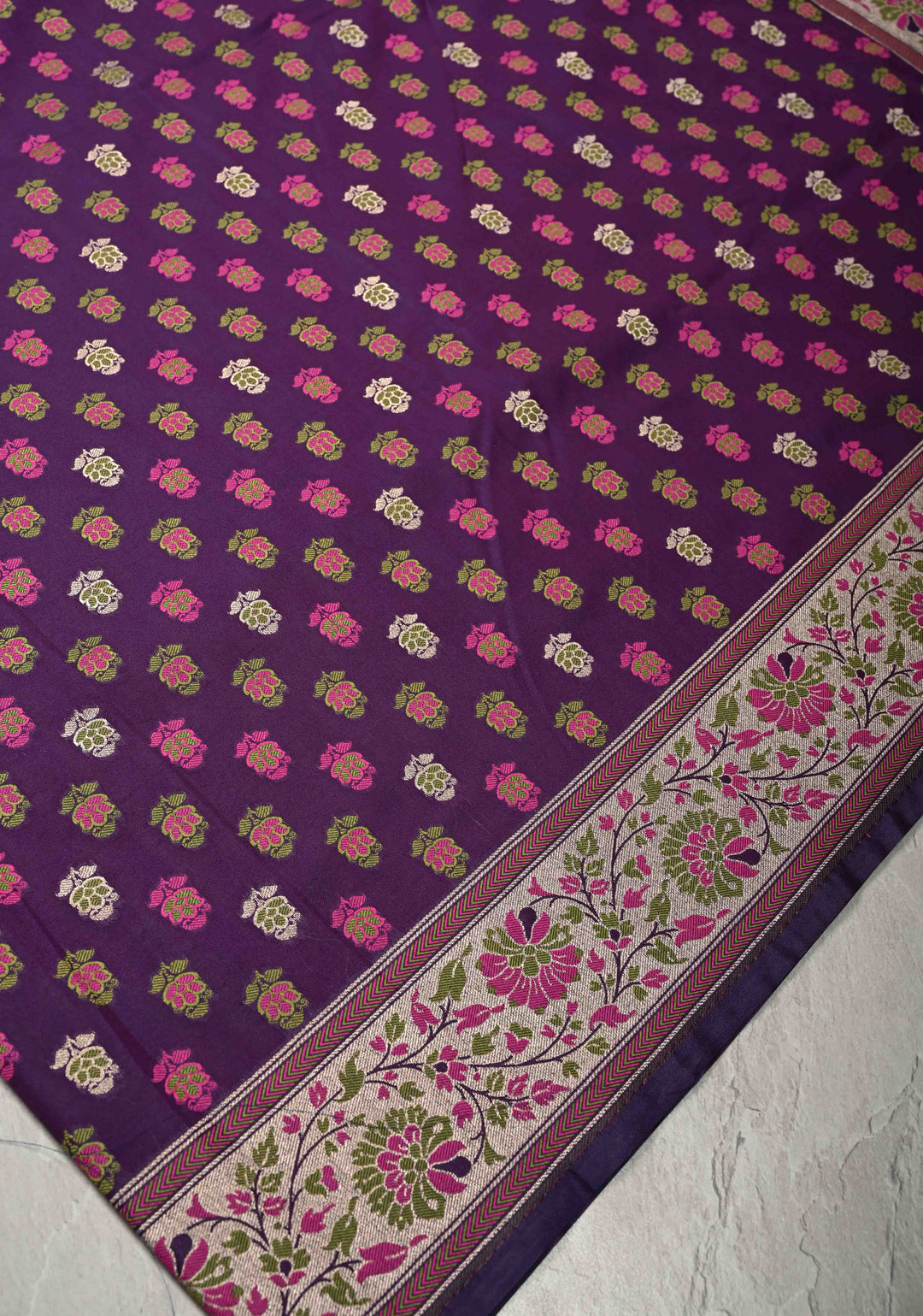 Jamuni Purple Semi Silk Saree with Meenakari Brocade and Zari Border