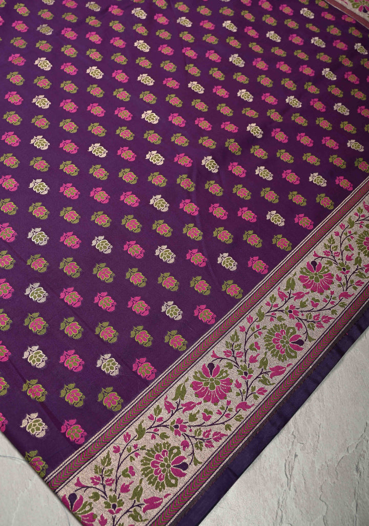 Jamuni Purple Semi Silk Saree with Meenakari Brocade and Zari Border