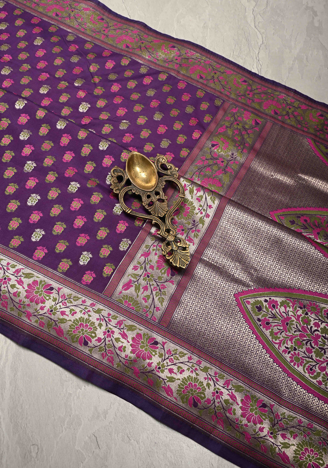 Jamuni Purple Semi Silk Saree with Meenakari Brocade and Zari Border