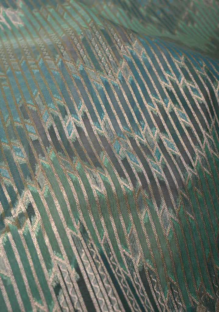 Pastel Hued Rangkaat Style on Banarasi Semi Kora Saree with Chevron Pattern and Zari Border