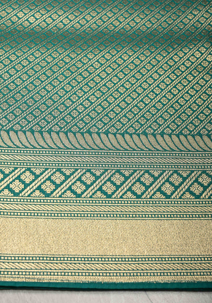 Rama Green Semi Silk Saree with Meenakari Floral Jaal and Zari Border