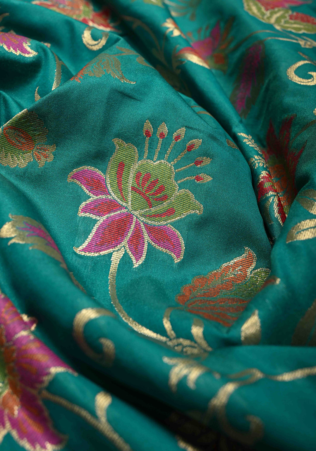 Rama Green Semi Silk Saree with Meenakari Floral Jaal and Zari Border