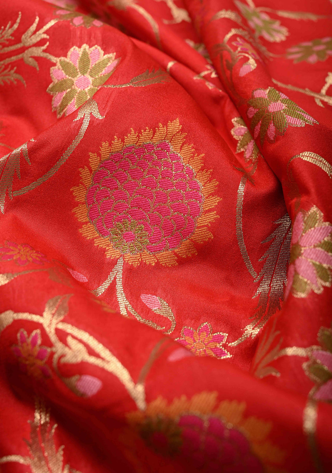 Red Semi Silk Saree with Meenakari Floral Jaal and Zari Border