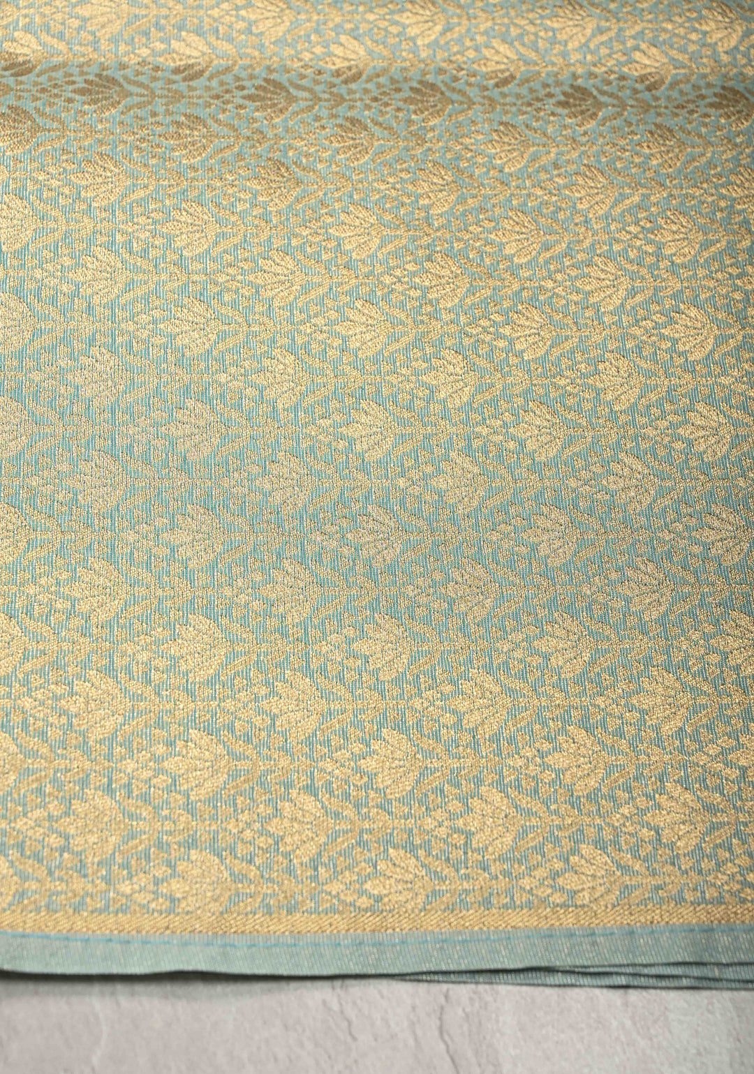 Sage Green Semi Silk Saree with Floral Jaal and Zari Border