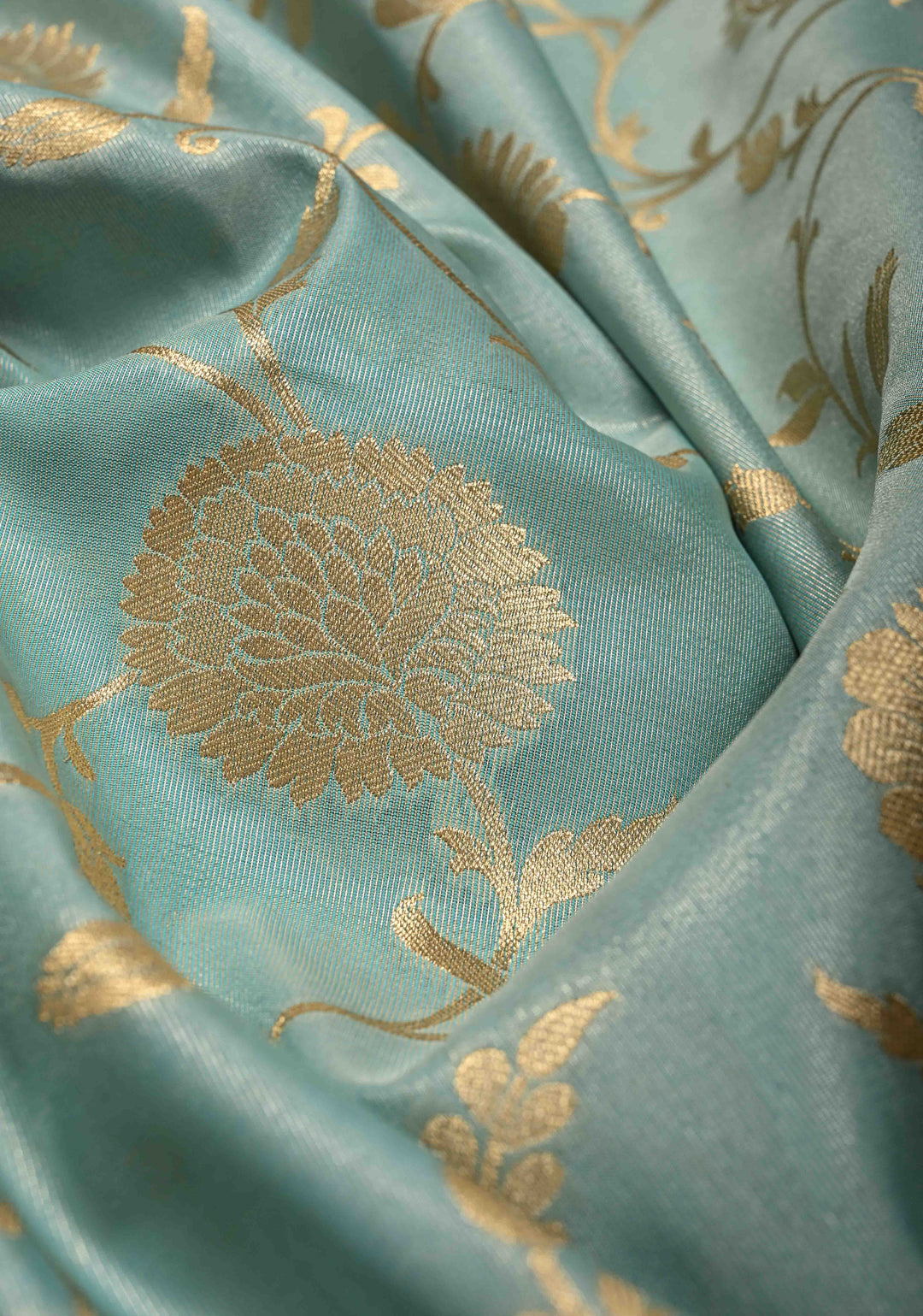 Sage Green Semi Silk Saree with Floral Jaal and Zari Border