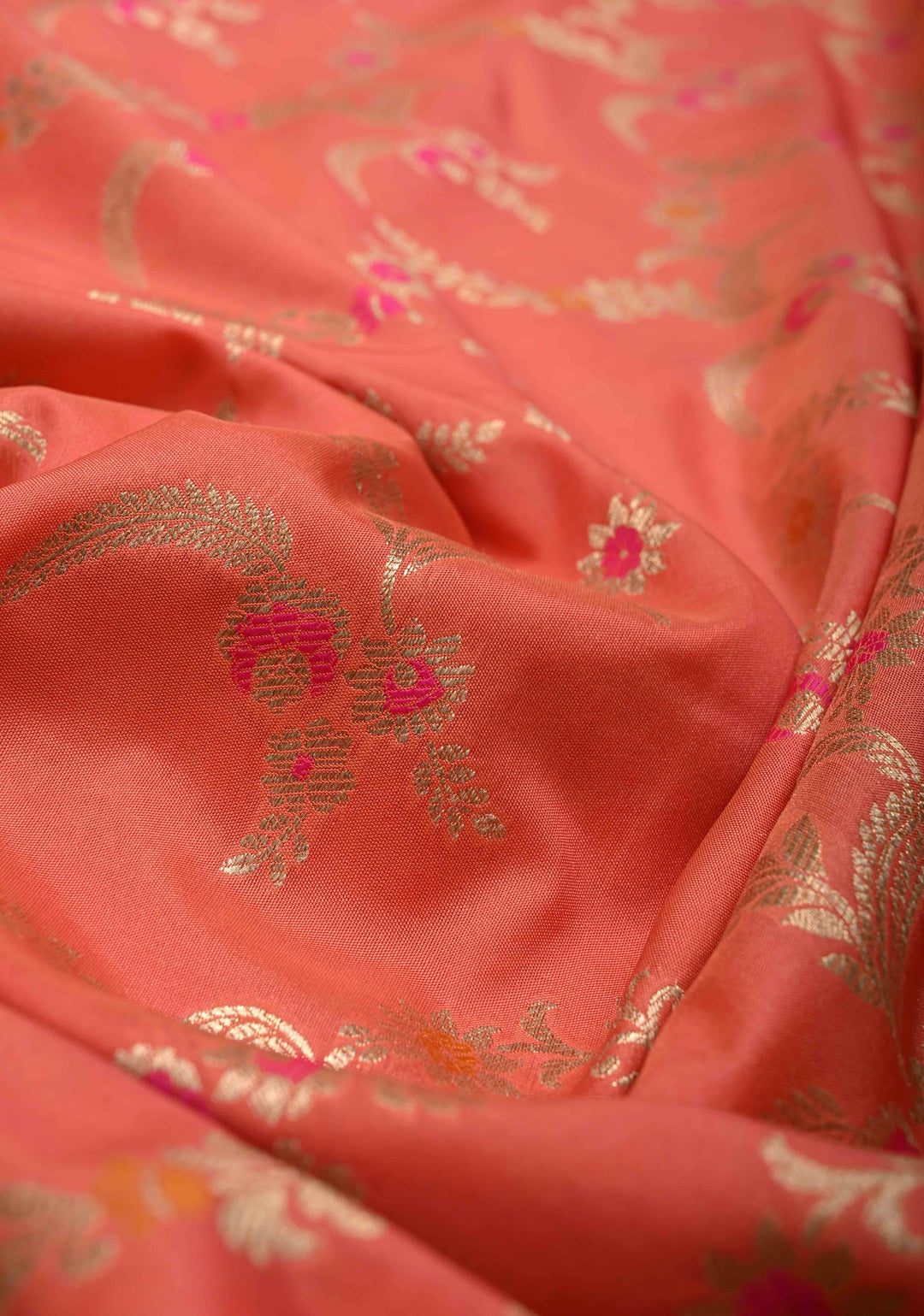 Peach Orange Semi Silk Saree with Meenakari Jaal and Zari Border