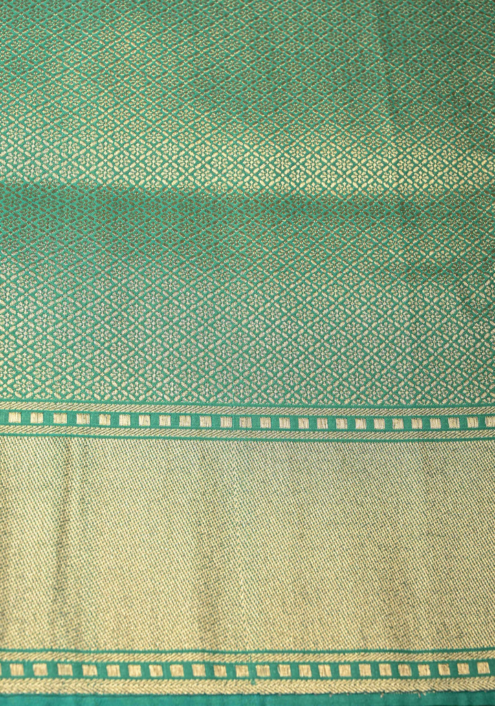 Sea Green Semi Silk Saree with Meenakari Floral Jaal and Zari Border